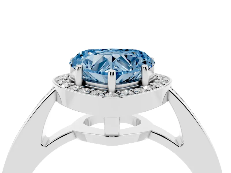 Fancy Blue Heart Cut Diamond Halo Pavé Engagement Ring Set in Platinum with Bezel Setting
