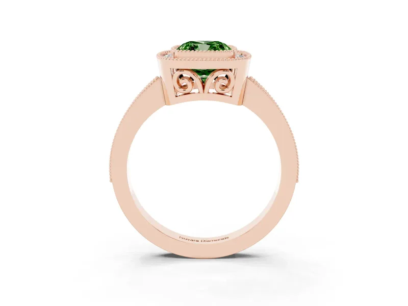 Cushion Cut Milgrain Halo Engagement Ring Setting for a Fancy Green Lab-Grown Diamond | Rose Gold