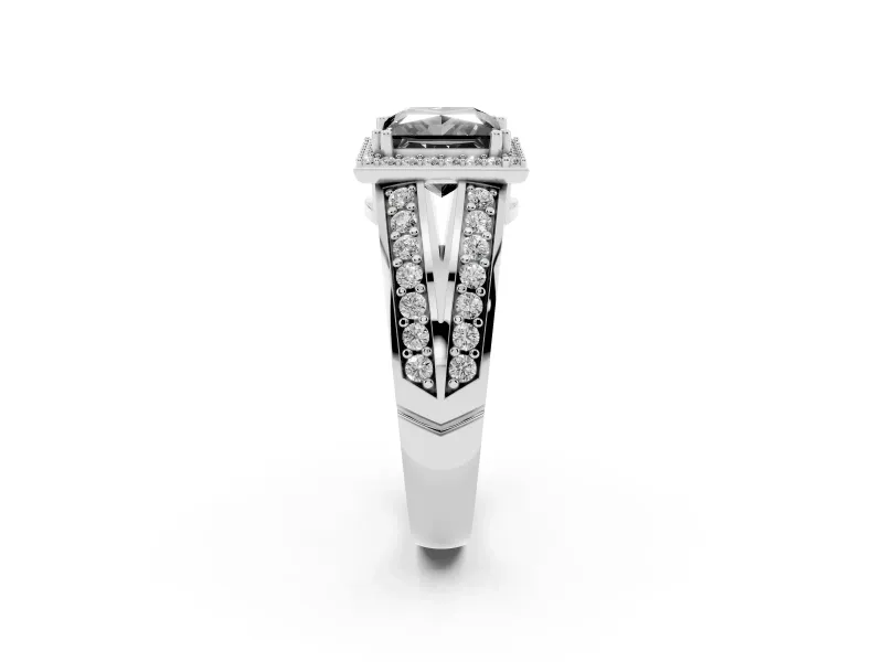 Princess Cut Halo Engagement Ring Setting for a Black Center | Two-Row Pavé Split Shank | White Gold