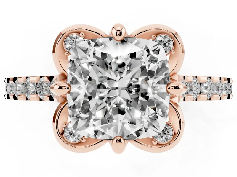 Cushion Cut Floral Petal Engagement Ring Setting | Petal Accents | Rose Gold