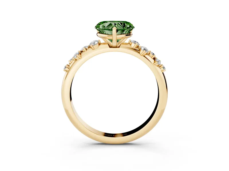 Heart-Shaped Graduated Solitaire Engagement Ring Setting for a Fancy Green Lab-Grown Diamond | Yellow Gold