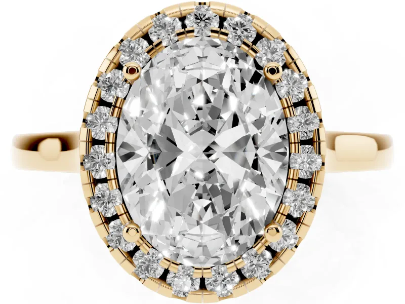 Oval Halo Engagement Ring Setting | Flat Tapered Band | Yellow Gold