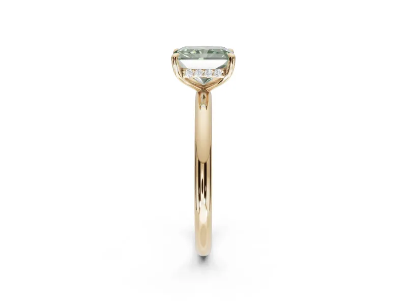 Radiant Cut Hidden Halo Ring Setting for a Fancy Green Lab-Grown Diamond | Yellow Gold