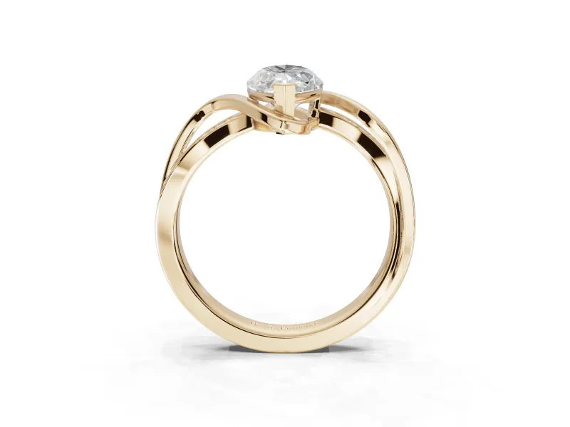 Marquise Bypass Solitaire Engagement Ring Setting | Pavé and Plain Strands | Yellow Gold