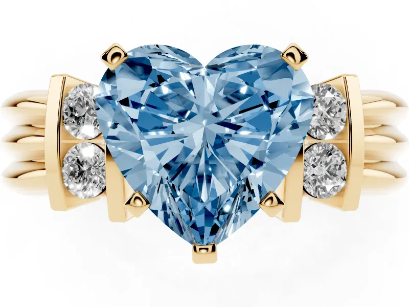 Heart-Shaped Bar-Set Engagement Ring Setting for a Fancy Blue Lab-Grown Diamond | Yellow Gold