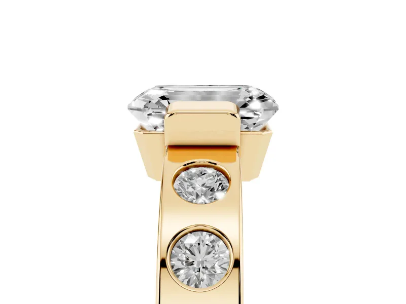 Emerald Cut Tension Style Engagement Ring Setting | Flush Set Accents | Yellow Gold