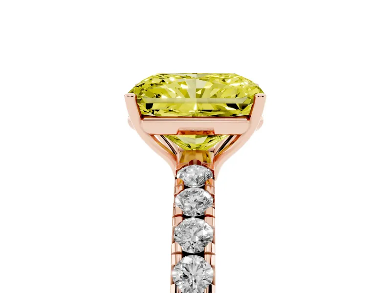 Radiant Cut Pave Solitaire Engagement Ring Setting for a Fancy Yellow Lab-Grown Diamond | Shared Prong Band | Rose Gold