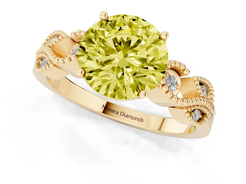 Round Vintage Engagement Ring Setting for a Fancy Yellow Lab-Grown Diamond | Yellow Gold