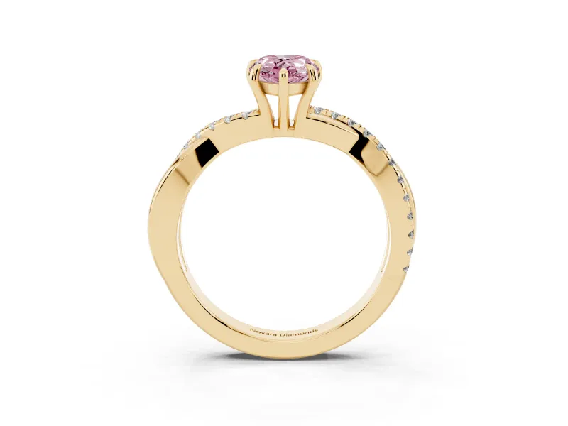 Pear-Shaped Crossover Engagement Ring Setting for a Fancy Pink Lab-Grown Diamond | Yellow Gold