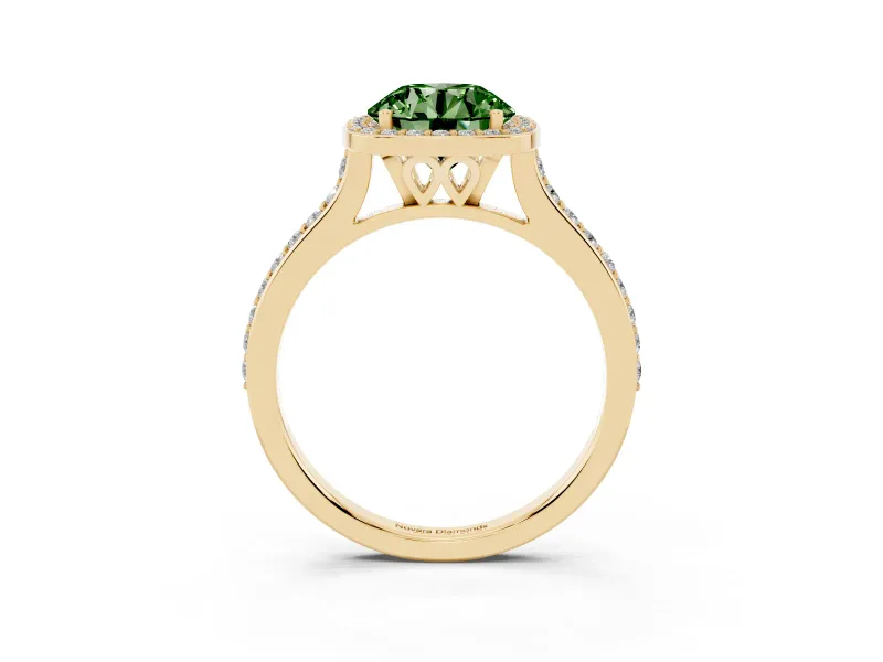Round Halo Engagement Ring Setting for a Fancy Green Lab-Grown Diamond | Yellow Gold - Design NV-24729