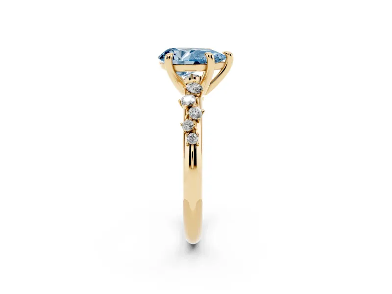 Pear-Shaped Graduated Engagement Ring Setting for a Fancy Blue Lab-Grown Diamond | Yellow Gold