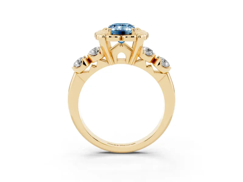 Emerald Cut Floral Engagement Ring Setting for a Fancy Blue Lab-Grown Diamond | Petal Frame | Yellow Gold