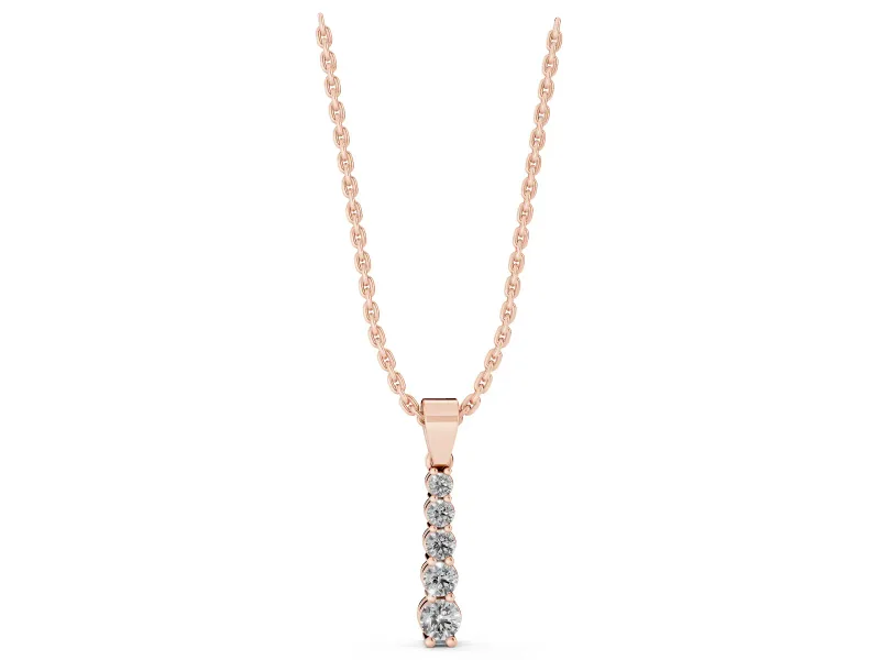Round Lab-Grown Diamond Graduated Vertical Pendant Necklace | Prong Set | Rose Gold