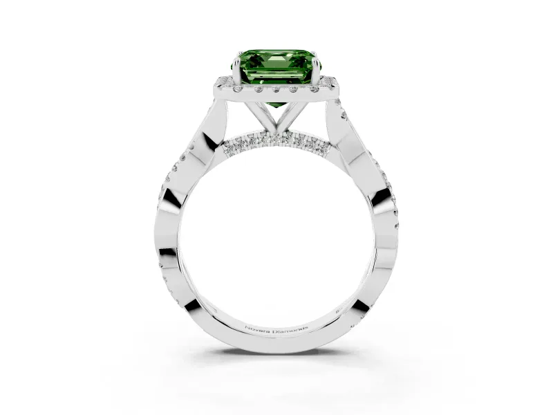 Asscher Cut Twist Halo Engagement Ring Setting for a Fancy Green Lab-Grown Diamond | Platinum