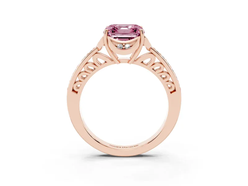 Asscher Cut Floral Pavé Engagement Ring Setting for a Fancy Pink Lab-Grown Diamond | Rose Gold