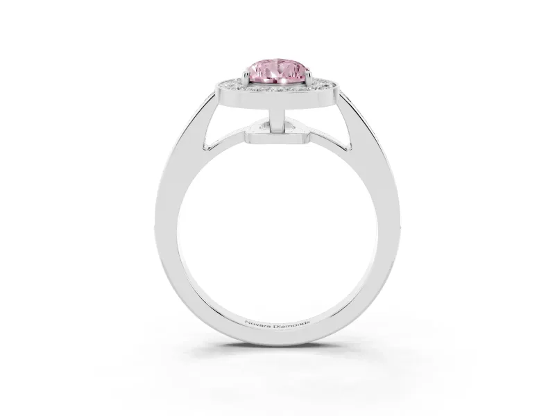 Fancy Pink Pear Cut Diamond Halo Pavé Engagement Ring Set in Silver with Bezel Setting