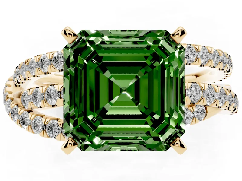Asscher Cut Twisted Pavé Engagement Ring Setting for a Fancy Green Lab-Grown Diamond | Yellow Gold