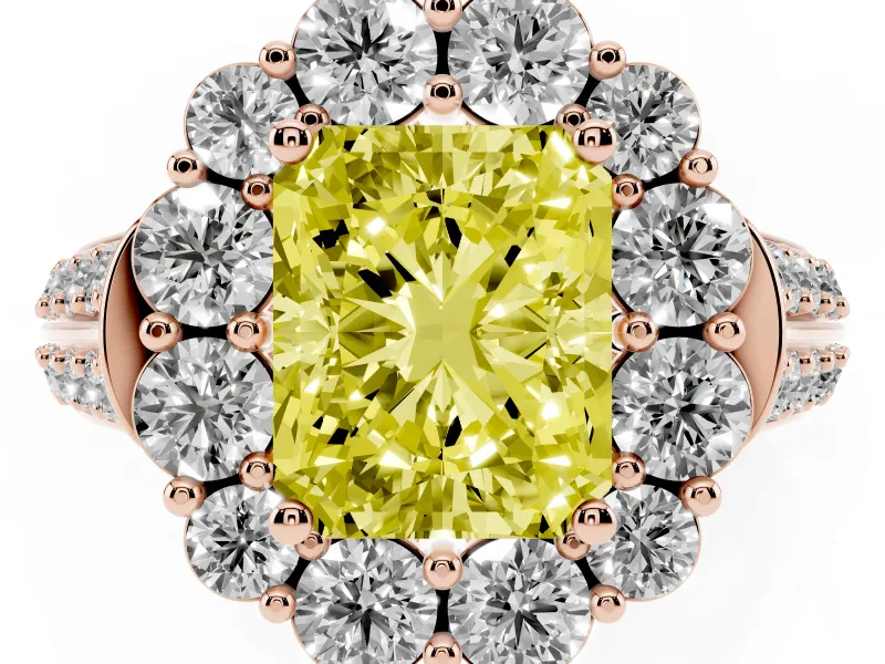 Radiant Cut Large Accent Halo Engagement Ring Setting for a Fancy Yellow Lab-Grown Diamond | Graduated Pavé | Rose Gold