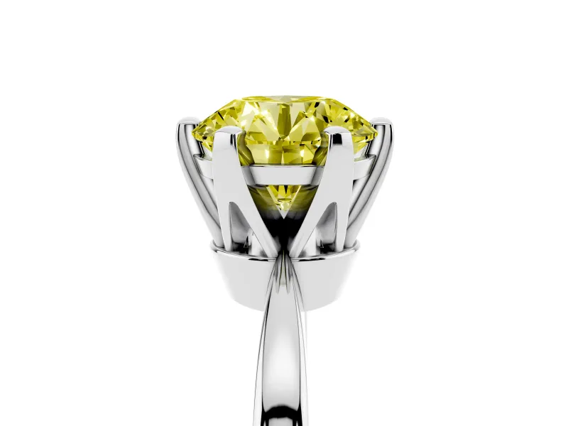 Fancy Yellow Round Cut Diamond Solitaire Engagement Ring Set in Silver with Slim Tapered Solitaire Band