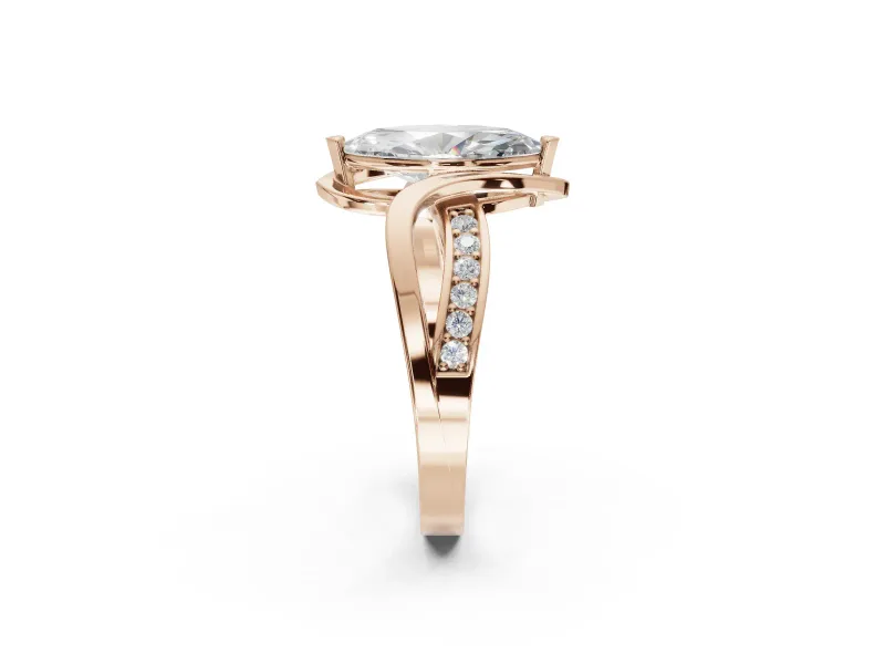 Marquise Bypass Solitaire Engagement Ring Setting | Pavé and Plain Strands | Rose Gold
