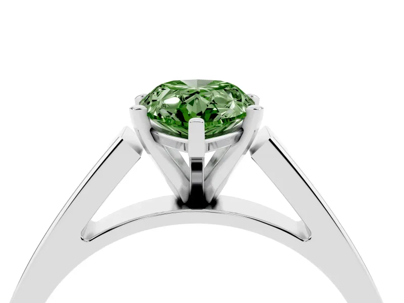 Fancy Green Pear Cut Diamond Solitaire Engagement Ring Set in Silver with Prong Setting and Tapered Band