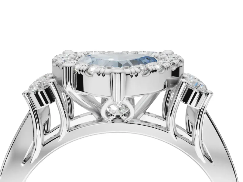 Heart-Shaped Halo Engagement Ring Setting for a Fancy Blue Lab-Grown Diamond | Graduated Channel Band | White Gold