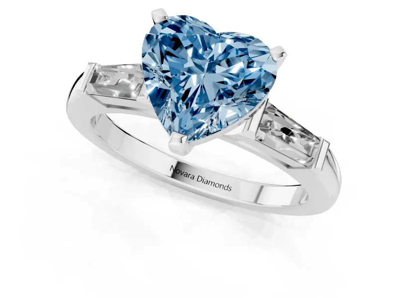 Heart-Shaped Baguette Engagement Ring Setting for a Fancy Blue Lab-Grown Diamond | Tapered Side Stones | Sterling Silver