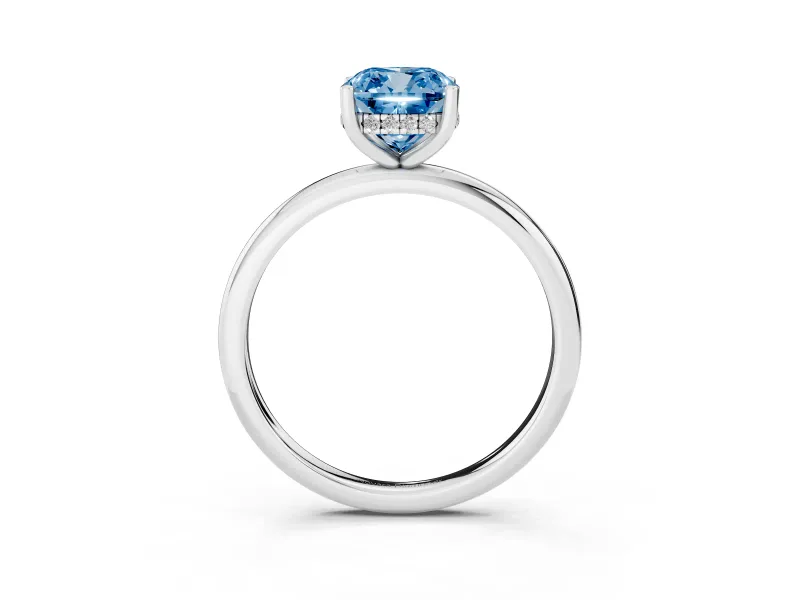 Cushion Cut Hidden Halo Engagement Ring Setting for a Fancy Blue Lab-Grown Diamond | Plain Band | Sterling Silver