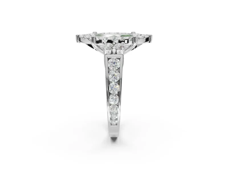 Marquise Halo Engagement Ring Setting for a Fancy Green Lab-Grown Diamond | Side Clusters | Platinum