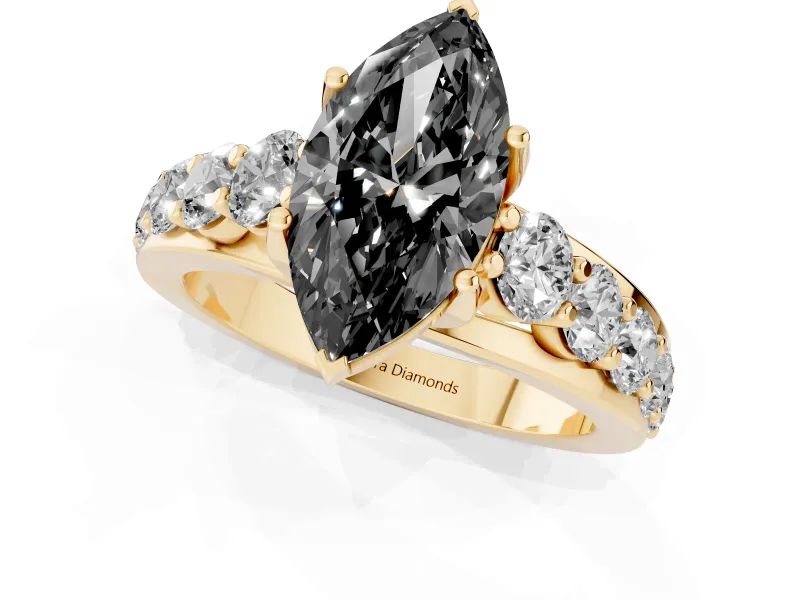 Marquise Graduated Engagement Ring Setting for a Black Center | Yellow Gold