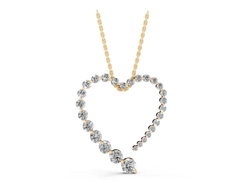 Round Lab-Grown Diamond Open Heart Pendant Necklace | Stone Outline | Yellow Gold