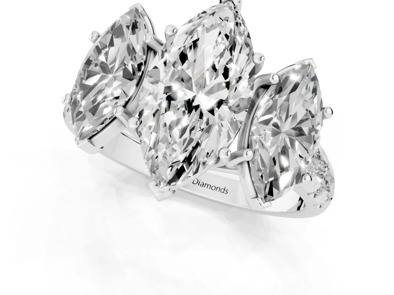 Marquise Three Stone Engagement Ring Setting | Accented Shoulders | Sterling Silver