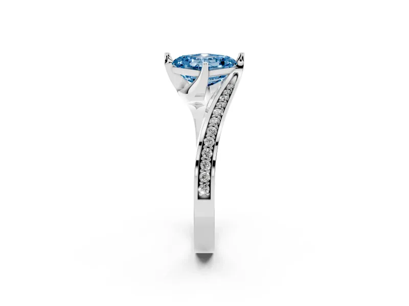Fancy Blue Asscher Cut Diamond Solitaire Ring Set in Silver with Intertwined Pavé Twist Band