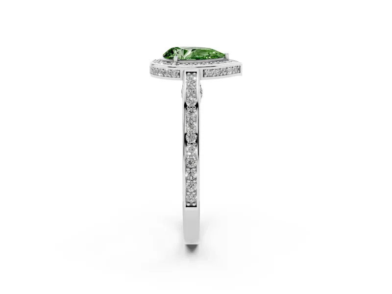 Pear-Shaped Sectioned Halo Engagement Ring Setting for a Fancy Green Lab-Grown Diamond | Platinum