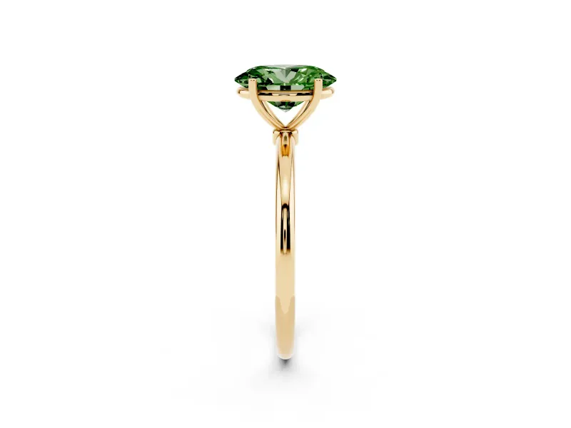 Oval Thin Solitaire Engagement Ring Setting for a Fancy Green Lab-Grown Diamond | Straight Plain Band | Yellow Gold