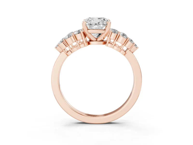 Cushion Cut Diamond Cluster Engagement Ring Set in Rose gold with Pavé Band and Prong Setting