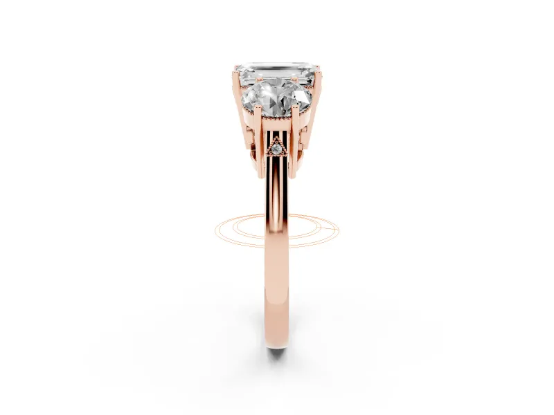 Emerald Cut Diamond Three-Stone Engagement Ring Set in Rose gold with Polished Band