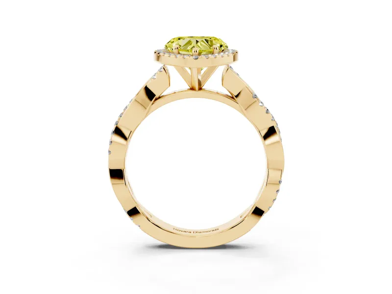 Heart-Shaped Twisted Halo Engagement Ring Setting for a Fancy Yellow Lab-Grown Diamond | Yellow Gold