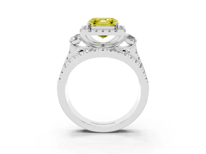 Asscher Cut Halo Engagement Ring Setting for a Fancy Yellow Lab-Grown Diamond | Sterling Silver - Design NV-24766