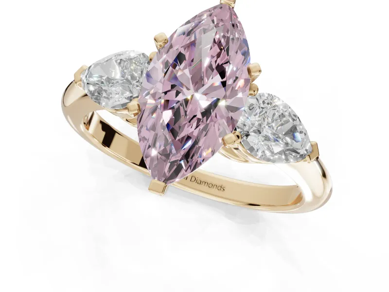 Marquise 3-Stone Engagement Ring Setting for a Fancy Pink Lab-Grown Diamond | Yellow Gold
