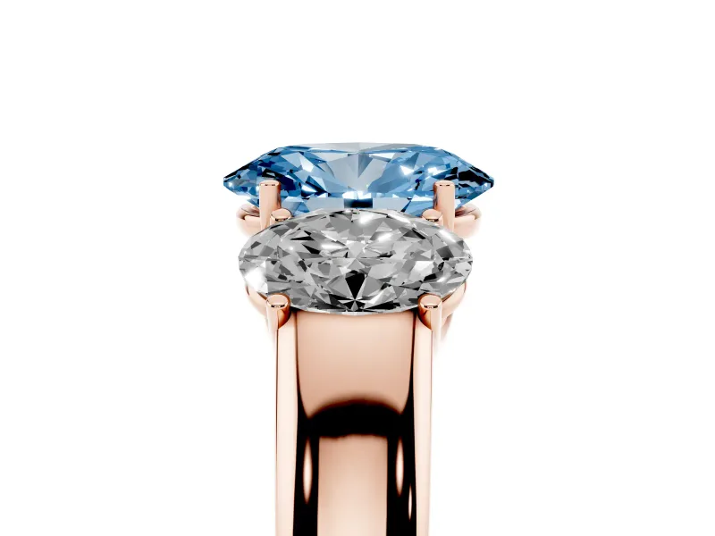 Oval 3 Stone Engagement Ring Setting for a Fancy Blue Lab-Grown Diamond | Rose Gold