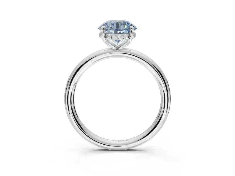 Round Hidden Halo Ring Setting for a Fancy Blue Lab-Grown Diamond | White Gold