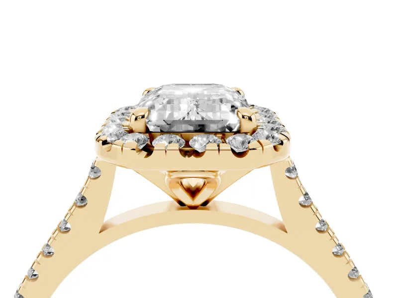 Emerald Cut Halo Engagement Ring Setting | Tapered Band | Yellow Gold