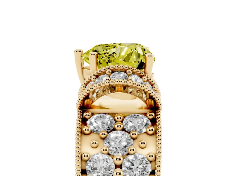 Heart-Shaped Vintage Pave Engagement Ring Setting for a Fancy Yellow Lab-Grown Diamond | Milgrain Edges | Yellow Gold
