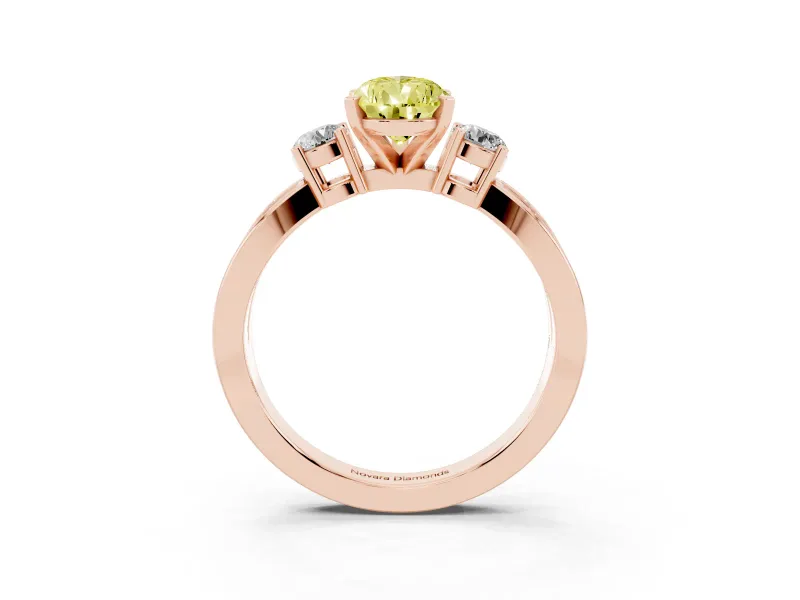 Fancy Yellow Three-Stone Pear Cut Diamond Twist Band Ring Set in Rose gold with Pavé Accents and Prong Setting
