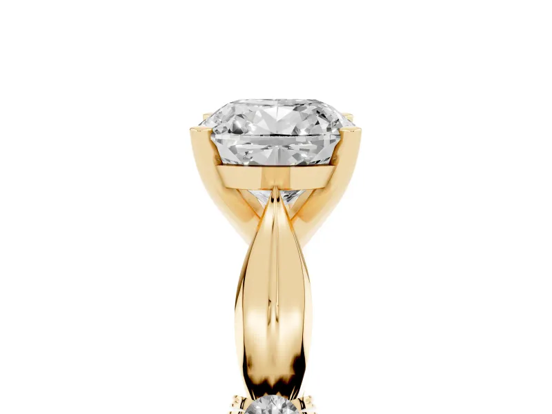 Cushion Cut Floral Solitaire Engagement Ring Setting | Sculpted Leaf Shoulders | Yellow Gold