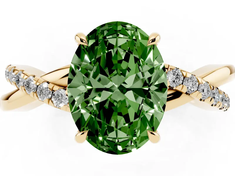 Oval Crossover Engagement Ring Setting for a Fancy Green Lab-Grown Diamond | Yellow Gold