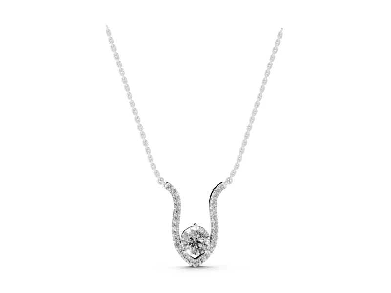 Round Lab-Grown Diamond Open Pavé Frame Pendant Necklace | Pointed U Frame | Sterling Silver
