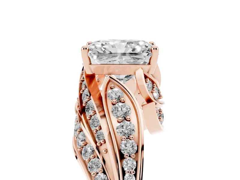 Radiant Cut Bypass Hidden Halo Engagement Ring Setting | Graduated Pavé | Rose Gold