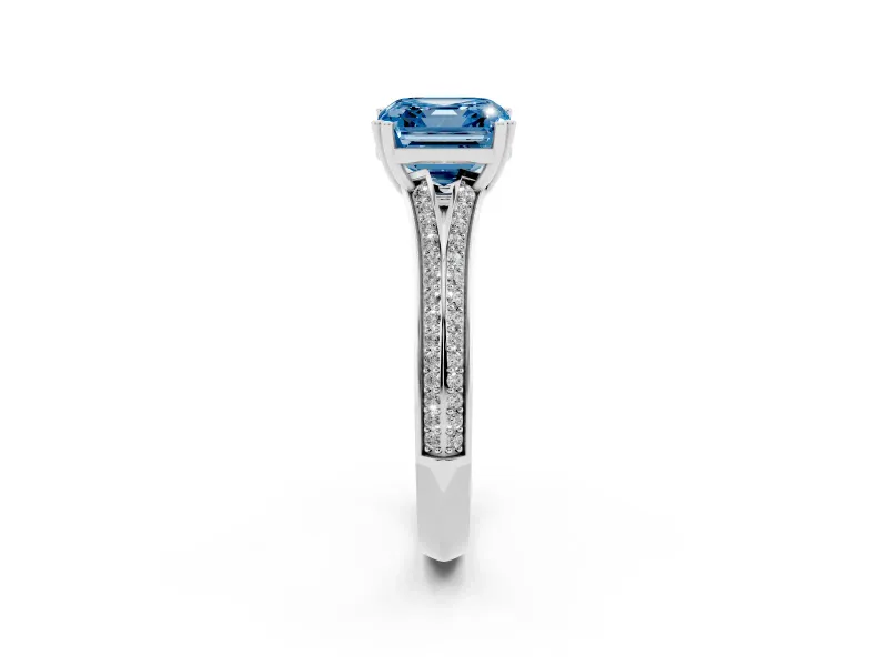 Asscher Cut Pave Split Shank Engagement Ring Setting for a Fancy Blue Lab-Grown Diamond | Double Claw Prongs | Platinum